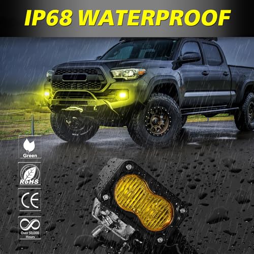 Yellow LED Pods, AKD Part 3 Inch Flood CREE LED Fog Lights 40W Yellow Small Chase Pod Lights Ditch Lights Off Road Driving Lights 2 Packs for Dirt Bike Motorcycle Truck UTV ATV SUV Surron - color: Yellow