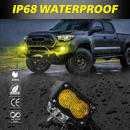 Yellow LED Pods, AKD Part 3 Inch Flood CREE LED Fog Lights 40W Yellow Small Chase Pod Lights Ditch Lights Off Road Driving Lights 2 Packs for Dirt Bike Motorcycle Truck UTV ATV SUV Surron - color: Yellow