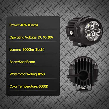 LED Spotlight with Wiring Harness Kit-2Pack,3Inch LED Spot Light for Trucks Atv Utv Motorcycle Fog ligths (80W Spot - Round 3inch)
