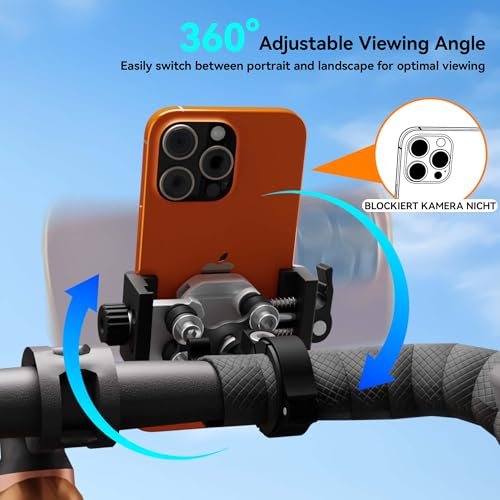 Bike Phone Holder, Aluminum Motorcycle Phone Mount with Vibration Dampener, Secure & Rotatable Holder for Motorcycle, Bike & Scooter, Fits 4.7-7'' iPhone 17/Air/16 Pro Max & Other Smartphones