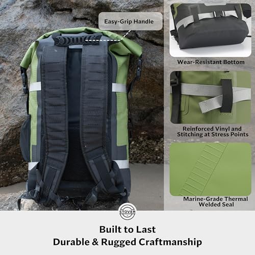 STOVER 5/10/25/30/40/55L Waterproof Dry Bag- Roll-Top Backpack w/Phone Case- Kayaking, Hiking, Camping, Boating- Men/Women - color: 40l Green (With Phone Case), size: 40L