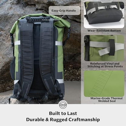 STOVER 5/10/25/30/40/55L Waterproof Dry Bag- Roll-Top Backpack w/Phone Case- Kayaking, Hiking, Camping, Boating- Men/Women - color: 40l Green (With Phone Case), size: 40L