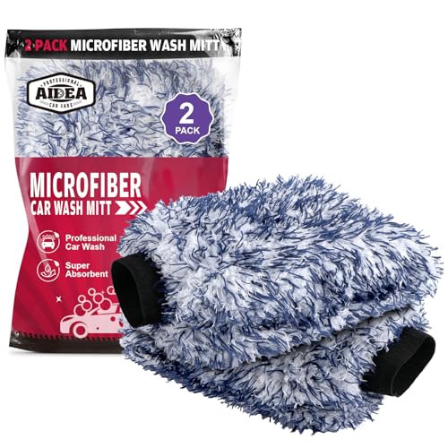 AIDEA Car Wash Mitt Microfiber, 2PK Scratch Free Lint-Free, Wheel Cleaner Mitts, Extra Plush Premium Microfiber Mitt Car Wash Brush, Regular Size 7.12''X10.14'' - color: Dark Blue, size: 2PK-7.12''X10.14''