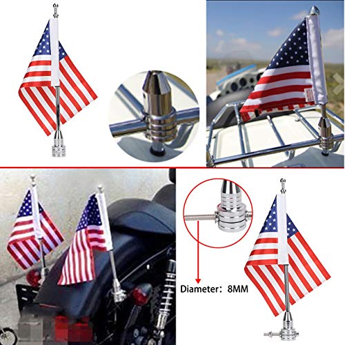 2 Kit of American Flag USA and Motorcycle Flag Pole Mount For Harley Honda Goldwing CB VTX CBR Yamaha Fits 1/2" Round Luggage Rack - color: 2 Set of American Flag