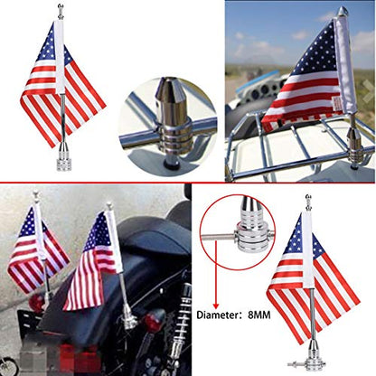 2 Kit of American Flag USA and Motorcycle Flag Pole Mount For Harley Honda Goldwing CB VTX CBR Yamaha Fits 1/2" Round Luggage Rack - color: 2 Set of American Flag