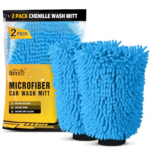 HOMEXCEL Car Wash Mitt, 2PK Chenille Microfiber Wash Mitt, Scratch-Free & Lint-Free, Rich Foam, Highly Absorbent, Double Sided, Perfect for Car Washing and Detailing, 10.2" x 6.7 ", Blue - color: Blue
