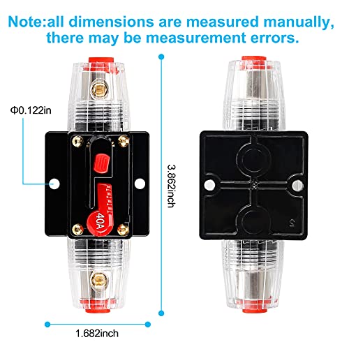 40 Amp Fuse Holders,Audio Circuit Breaker,Reset Fuse Inverter 20A 30A 40A 50A 60A 80A 100A 150A 12V-24V DC Replace Fuses for Car Audio and Amps Overload Protection - color: 40A