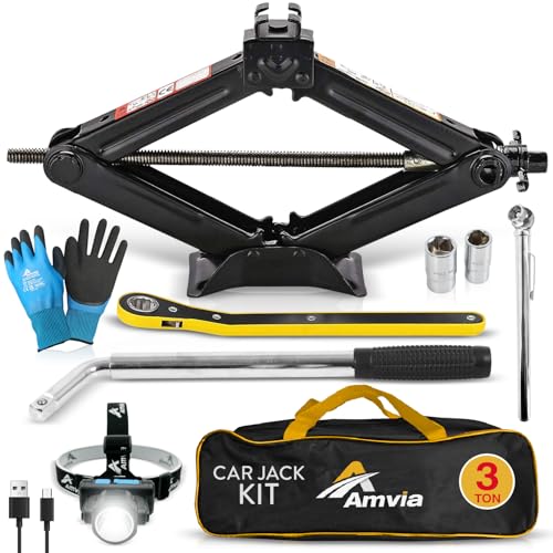 Car Jack Kit 3 Ton (6,600 lbs) | Scissor Jack for Car - Tire Jack Tool Kit | Portable, Ideal for SUV and Auto - Universal Kit with Lug Wrench | Heavy Duty Material - size: Car Jack Kit 3 Ton + Lug Wrench