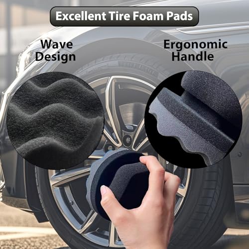 Tire Shine Applicator Pads, 2 Pcs Tire Dressing Applicator, Reusable Tire Shine Sponge Wave Contoured for Car Detailing, 3.15inch - size: 3.15inch-2 Black