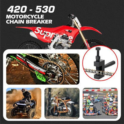 DYC Professional Chain Breaker Tool 420–530 with 2 Replaceable Cutting Pins & Hex Key, Fits 40/410/415/420/428/50/520/525/530 Roller Chain for Motorcycle/ATV/Mini Bike/Pit Bike/Dirt Bike & Go Kart - size: PRO Chain Breaker 420-530