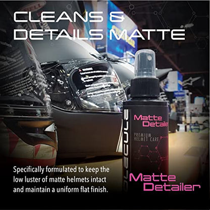 Molecule Helmet Matte Detailer | Premium Helmet Care | Cleans & Details Matte Finished Helmets, Visors, and Goggles | 4 Ounce