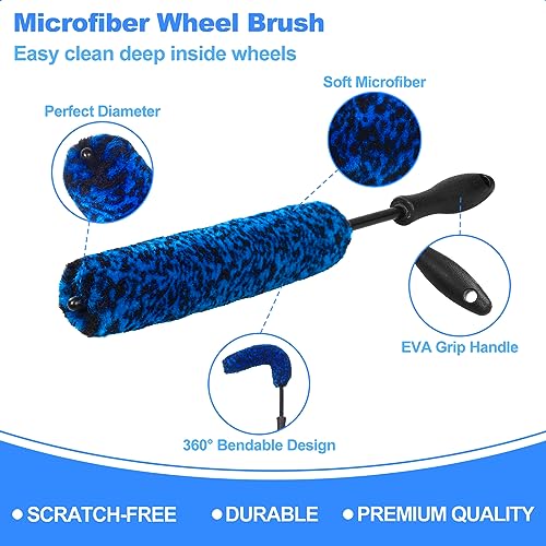 12Pcs Wheel Brush Kit for Cleaning Wheel and Tire, Wheel and Rim Brush, Car Detailing Brushes, Tire Brush, Bendable & Durable Car Wheel Rim Cleaner Brush Set,Car Detailing Cleaning Brush Supplies Kit - color: Blue