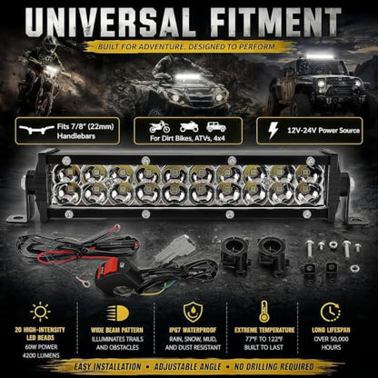 Motorcycle Headlight Kit, LED High Beam Light Bar, 60W, 4200LM | for CRF110 KLX140 TTR110 RM85 YZF450 XR RM KX, Dirt Bike Pit Bike