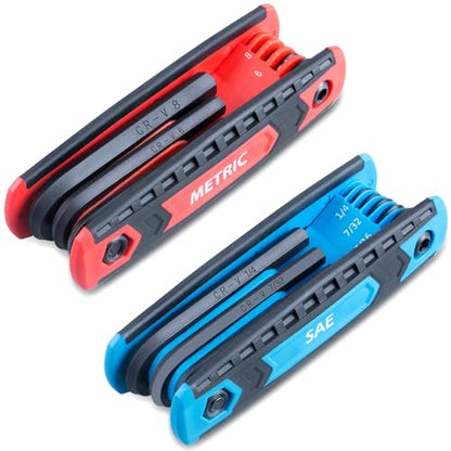17-Piece Premium Folding Hex Key Wrench Set, Metric 1.5mm - 8mm, SAE 5/64” - 1/4” | Cr-V Steel, Precise and Chamfered Tips | 2 Pack All-Purpose Allen Wrench Tools with Portable and Compact Design - size: 17-Pc. Folding Hex Key