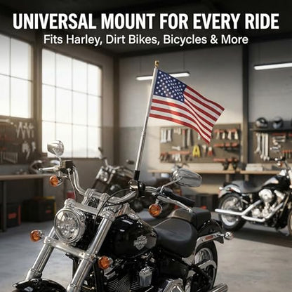 Adjustable Bike Bicycle Motorcycle Flag Pole Mount: Universal Stainless Steel Flagpole Bracket Hitch Rack - Flagpole Holder for Harley, Dirt Bike, Bicycle Accessories 63in Retractable Poles Stand