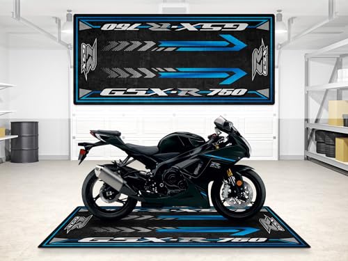 Garage Mat for GSX R750 Motorcycle Model, Parking mat, Washable Non-Slip Garage and Showroom Floor Carpet (Sparkle Black - Blue, Size 1: 86.6 x 39.4/220 x 100 cm) - color: Sparkle Black - Blue, size: 3'3" x 7'3" (Rectangular)