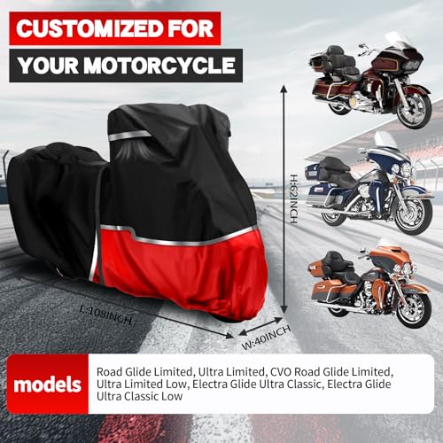 420D Waterproof Motorcycle Cover with Side Top Box Compatible with Touring Models Harley Davidson Road Glide Limited/Road King/Ultra Limited for Snow Rain Dust Protection All Weather Protection - size: Touring Limited with Trunk