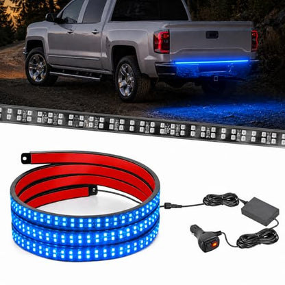 Nilight 60 Inch Truck Tailgate Strobe Light Strip Tail Emergency Bar Rear Window Warning Lamp Ultra-Bright Double Row 360 LED for Pickup Trailers Construction Vehicles Car SUV, Blue - color: 60" Tailgte Strobe Blue