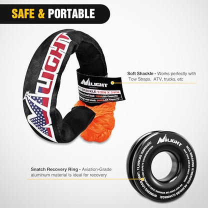 Nilight Synthetic Soft Shackle & Recovery Ring Kit 1/2inch x 24inch Soft Shackle (56,000 LBS Breaking Strength) with Snatch Ring (46,000 LBS MBS) for 4x4 Truck SUV ATV Off Road, 2 Years Warranty - color: 1Pc Shackles Orange + Snatch Ring