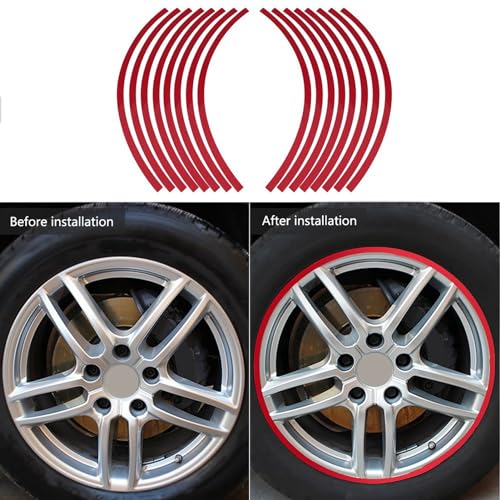 Ymiko Reflective Wheel Rim Stripe Decal Sticker Universal Wheel Reflective Pinstripe Decal Tape Sticker Car Motorcycle Decoration Film for 16-19 inch Rim Size (Red)