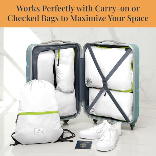 Extra Large Compression Packing Cube 6 Piece Set for Travel and Check Luggage by TRIPPED Travel Gear - color: White