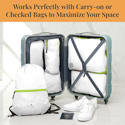 Extra Large Compression Packing Cube 6 Piece Set for Travel and Check Luggage by TRIPPED Travel Gear - color: White