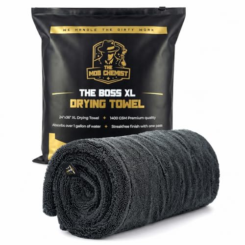 The Boss XL Drying Towel, 24” x 36” Twisted Loop Microfiber, 1400 GSM, Ultra Absorbent Premium Car Drying Towel for Cars, Trucks, SUVs, RVs and Motorcycles