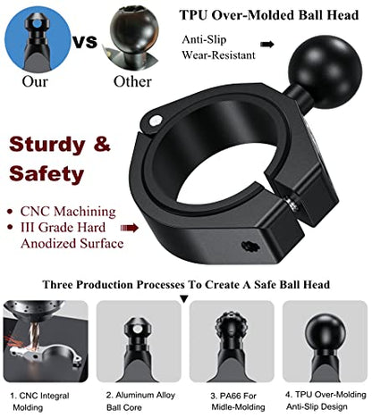 BRCOVAN Aluminum Alloy Large Bar Clamp Mount Base with 1'' TPU Ball | Fit 1.5'' / 1.65'' / 1.75'' / 1.85'' / 2'' Diameter Round Rails, Fit for RAM Mounts B Size 1 Inch Ball Double Socket Arm