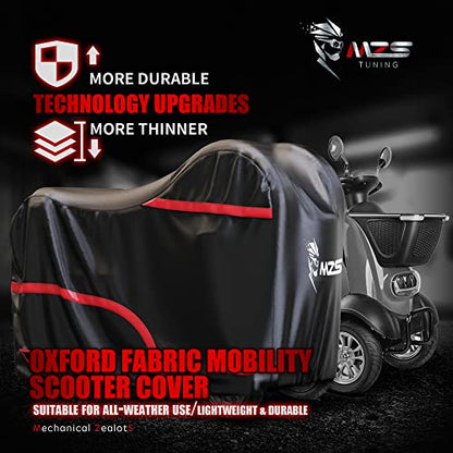 MZS Mobility Scooter Storage Cover, 420D Outdoor Waterproof Protection Electric Scooter Cover Accessories fit up to 56 inch 3 or 4 Wheel Scooters - Vents Night Reflective Buckle Lock-Holes Bag - size: 56 inch Mobility Scooter Size