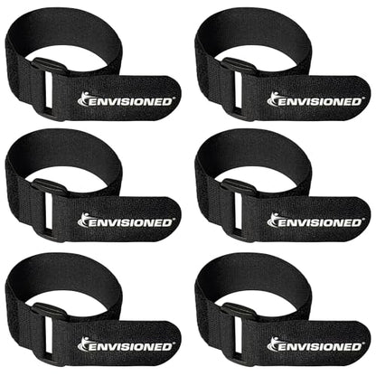 Reusable Cinch Straps 2" x 12" (Usable Length is 8.75") - 6 Pack, Multipurpose Strong Gripping, Quality Hook and Loop Securing Straps (Black) - size: 2" x 12"