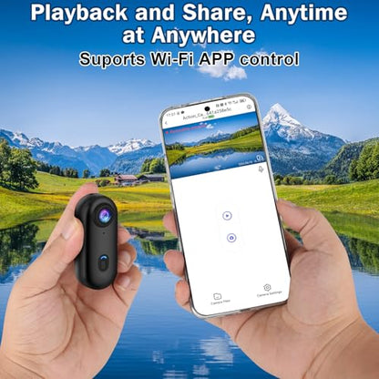 i3 4K Thumb Action Camera, Tiny Size, Mount Anywhere, Small Body Camera with Spring Clip, Portable Vlogging, Hands-Free POV Recording, Helmet Cam for Cycling, Motorcycle (64G-Card, Black) - style: With 64G Card