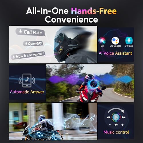 Moman Motorcycle Helmet Headsets Speaker, Hands‑Free Hi-Fi Speakers Dual Noise Cancellation with Loud Sound, Voice Assistant IPX6 Waterproof with RGB FM Radio for All Helmets and Solo Riding (H4P) - style: H4P