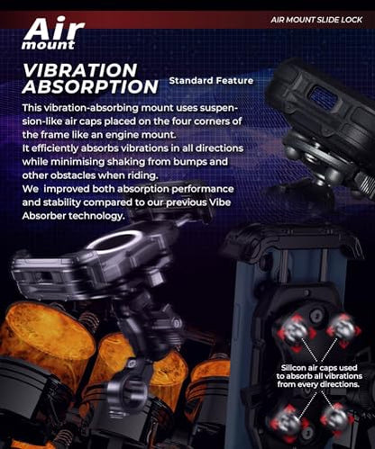 Kaedear Motorcycle Smartphone Holder, Vibration Absorption, Mount, Air Mount, Side Lever Lock, Intermediate Arm, Durable Strength Slide Lock KDR-M28