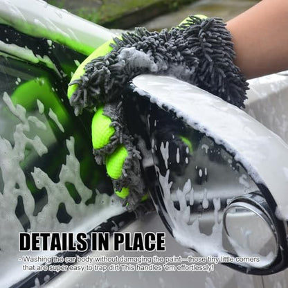 Car Wash Mitt Microfiber Scratch Free,Premium Chenille Ultra-Soft Car Wash Gloves,Thickened Inside Coated Swirl-Free Finish 5-Finger Design Detailing for Cleaning Car Wash Brush,2-Pack Green - color: Car Wash Mitt Green 2p