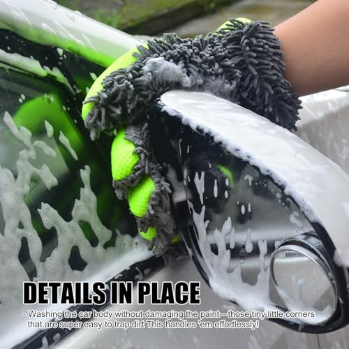 Car Wash Mitt Microfiber Scratch Free,Premium Chenille Ultra-Soft Car Wash Gloves,Thickened Inside Coated Swirl-Free Finish 5-Finger Design Detailing for Cleaning Car Wash Brush,2-Pack Yellow - color: Car Wash Mitt Yellow 2p