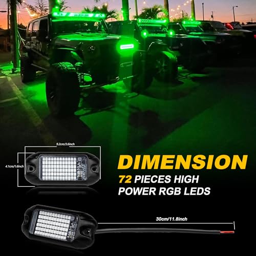 Nicoko 4Pods Pure Green LED Rock Lights 72w high Power Rock Lights Neon Underglow Light for Car Trucks ATV UTV SUV Boat Underbody Glow Trail Rig Light IP68 Waterproof - size: Pure green rock lights - 4 pack