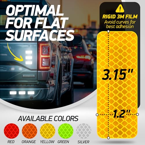 Reflective Safety Tape Stickers | 3M Diamond Grade | Yellow | 1.2″ x 3.15″ | 20-Pack | Safety Warning Tape for Helmets, Cars, Mailboxes & More - color: Fluorescent Yellow