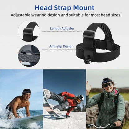 Action Camera Accessories Head Strap + Chest Mount + Wrist Strap Compatible with Gopro Hero 13/12/11/10/9/8/7/6/5/Max, AKASO EK7000/Brave 4/7 LE/V50X, DJI Osmo, VEMONT/WOLFANG/Icefox/Apexcam