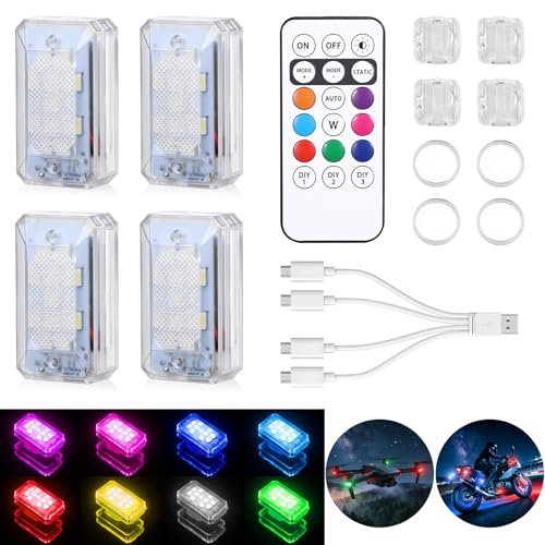 2026 Upgraded 11LEDs Wireless LED Strobe Lights, Ultra Bright 8 Colors Aircraft Strobe Lights with Remote, IP65 Waterproof Anti-Collision Warning Light for Motorcycle Bike Car Drone RV - 4PCS