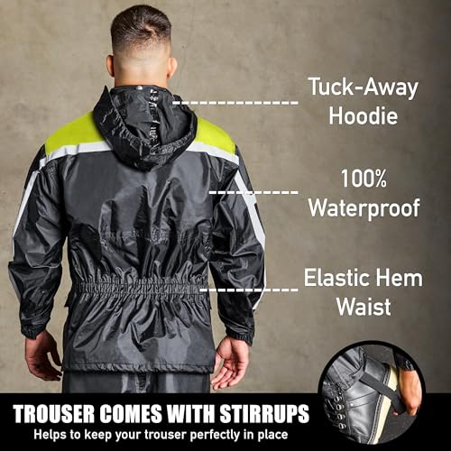 Waterproof Motorcycle Rain Suit, 2-Piece Reflective Gear, Lightweight Riding Jacket & Pants, Protective Raincoat with Hoodie - color: Green, size: XS- S