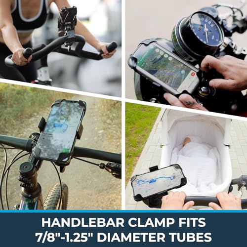 Roam Universal Black Net Bike Phone Mount Holder, 360° Rotation Hands Free Cell Navigation System for Motorcycle eBike Dirt Road Cruiser Scooter Jogging Stroller, Adjustable Up to 3.6" W x 7" L - color: Matte Black