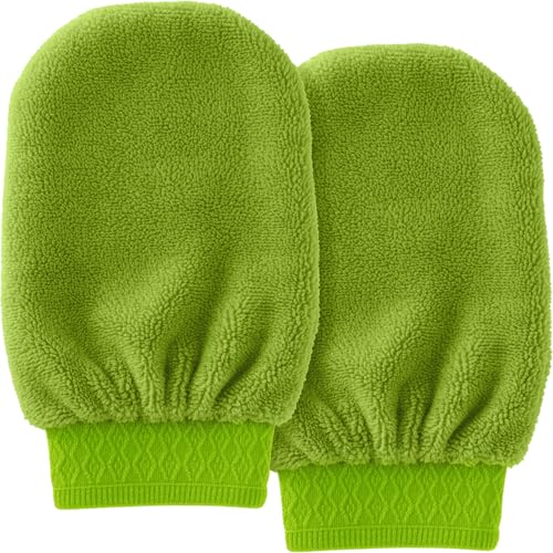 DecorRack 2 Pack Microfiber Cleaning Mitts for Dusting, Washing Cars, Windows, Furniture, and Household Surfaces, Lint-Free & Reusable,Green (Pack of 2) - color: Green