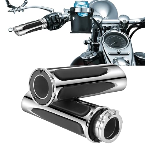 JMTBNO Motorcycle Grips 1" 25mm Handlebar Hand Grips Compatible with Harley Touring Road King Street Glide Electra Glide Road Glide Street Bobber Softail Fatboy - color: Chrome