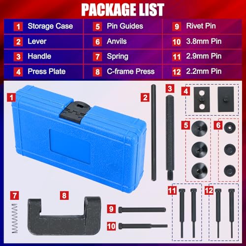 NYXOVA 20pc Chain Breaker Tool Kit with C Frame 3 Anvils 5 Break Tips, Motorcycle Chain Breaker Set, Chain Removal Tool, Chain Cutter and Riveter with Case for ATV, Bicycle, Cam and 25 to 630 Chains