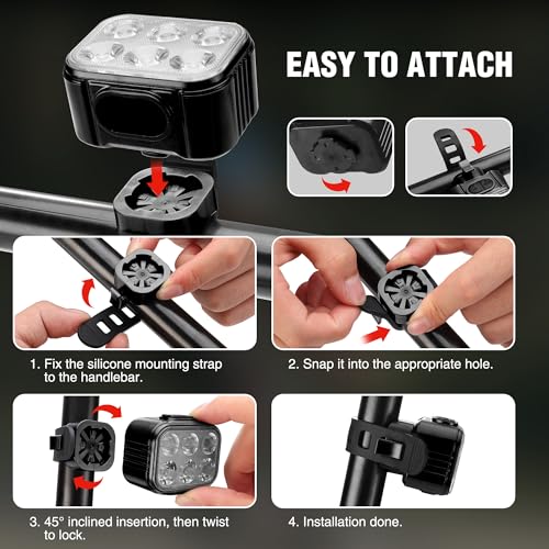 WORKPRO Bike Lights Set [8+13 Modes], Rechargeable Bicycle Light Set Ultra Bright, IP65 Waterproof Bike Lights for Night Riding, 1200mAh Bike Headlight and Tail Light Reflectors - color: Black+Black