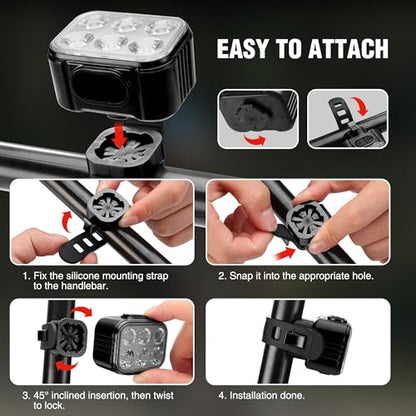 WORKPRO Bike Lights Set [8+13 Modes], Rechargeable Bicycle Light Set Ultra Bright, IP65 Waterproof Bike Lights for Night Riding, 1200mAh Bike Headlight and Tail Light Reflectors - color: Black+Black