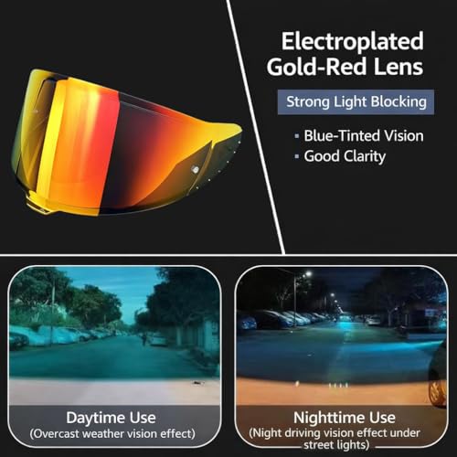 Shoei RF-1400 Helmet Visor Replacement for X15 CWR-F2 RF-1400 Z8 NXR2, CWR-F2 Shield Windshield Anti-Scratch UV Protection （Gold Red） - color: Gold Red