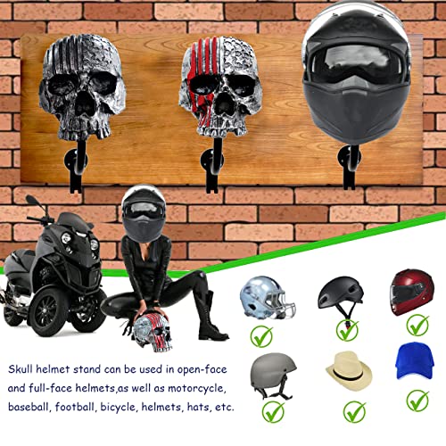 Helmet Holder,Skull Helmet Holder Wall Mount Helmet Rack with 2 Hooks Helmet Hanger for Coats,Caps,Baseballs,Rugby Helmet,Motorcycle Accessories - color: Black