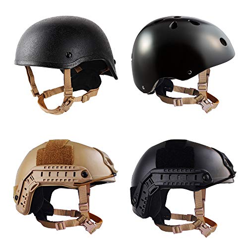 Helmet Chin Strap 4 Points for Tactical Fast/MICH/IBH Kevlar Bump Helmets Helmet Scrim, X-Nape Suspension System with Bolts and Screws Tan