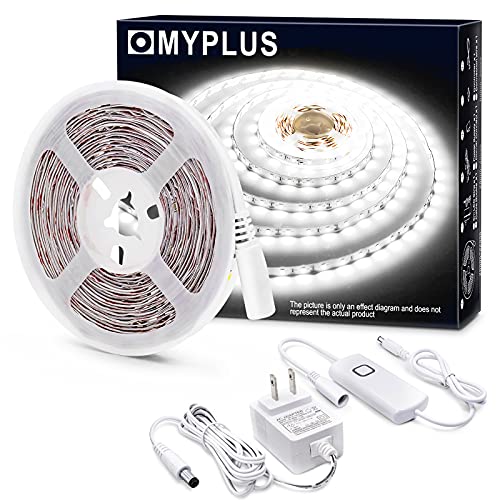 MYPLUS LED Strip Lights White, 16.4ft Daylight White 6000K LED Tape Lights with Dimmable 700 Lumen and 300 LEDs Bright Flexible Led Light Strip for Vanity Mirror,Under Cabinet,Kitchen,Bedroom - color: Cold White/6000K, size: 16.4FT/5M